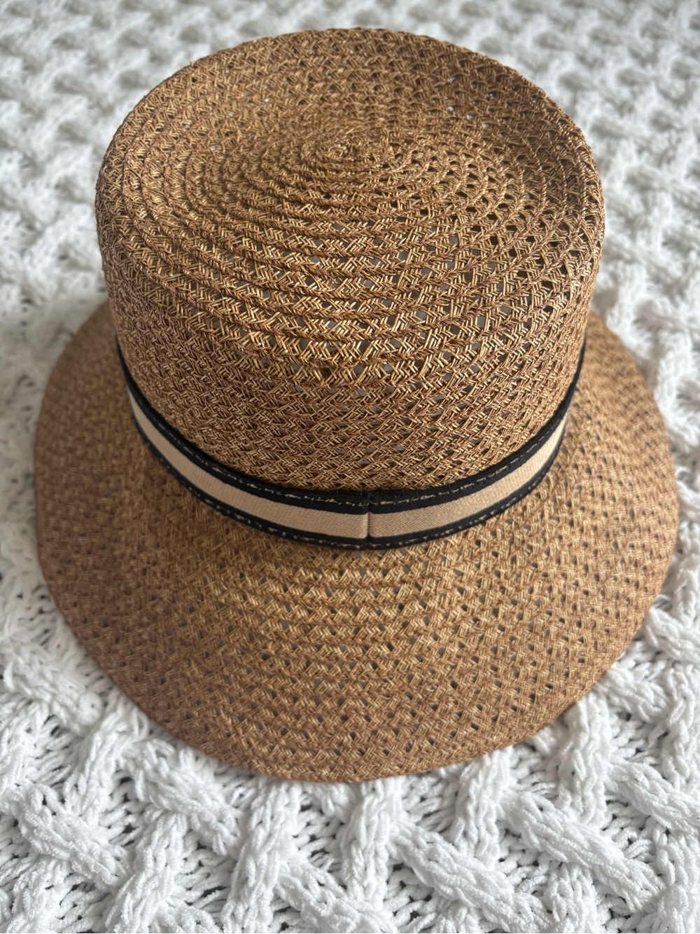 Christian Dior Woven Straw Bucket Hat in Brown with Black & Cream Band. - Picture 3 of 7